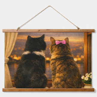 Zwei Katzen am Fenster – Twilight-Wandteppich Wandteppich Mit Holzrahmen
