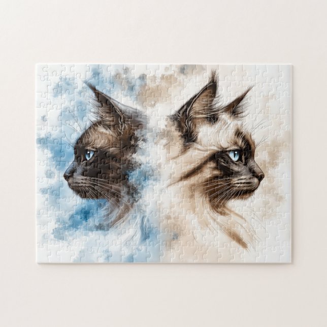 Zwei Katzen Aquarell Puzzle (Horizontal)
