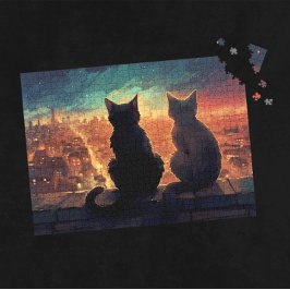 Zwei Katzen auf der Dachterrasse mit Blick auf Sta Puzzle