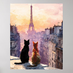 Zwei Katzen auf einem Pariser Dach Poster