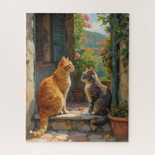 Zwei Katzen auf Treppenstufen Puzzle