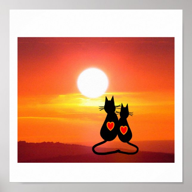 Zwei Katzen bei Sunset Art Print Poster (Vorne)