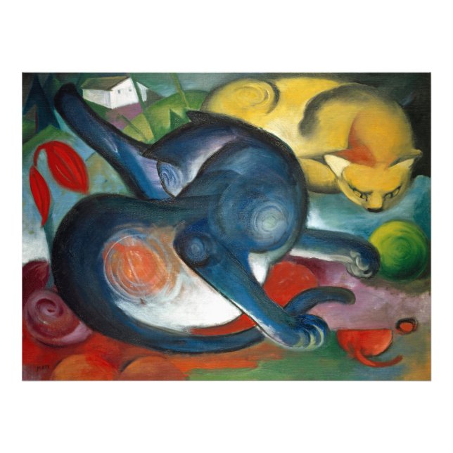 Zwei Katzen, blau und gelb (1912) von Franz Marc Fotodruck (Vorne)