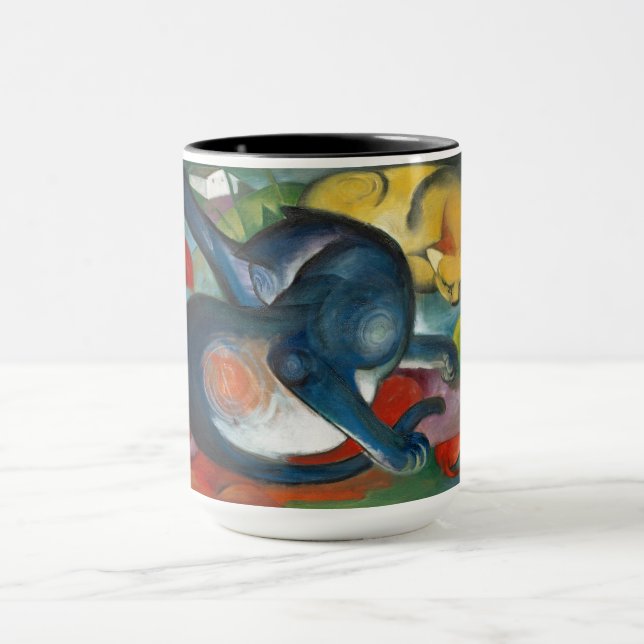 Zwei Katzen, blau und gelb (1912) von Franz Marc Tasse (Zentrum)