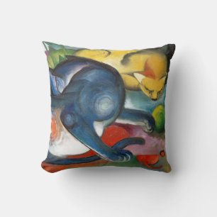 Zwei Katzen, blau und gelb, Franz Marc Kissen
