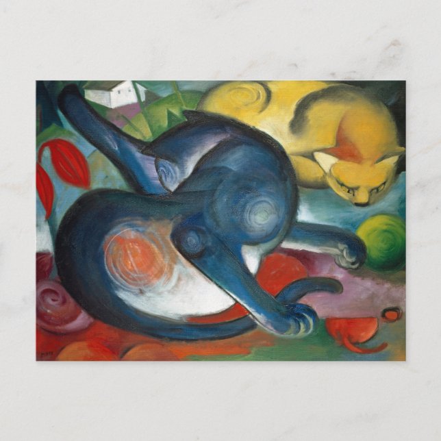 Zwei Katzen, blau und gelb von Franz Marc (1912) Postkarte (Vorderseite)