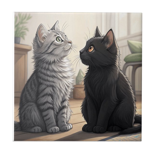 Zwei Katzen Fliese (Vorderseite)
