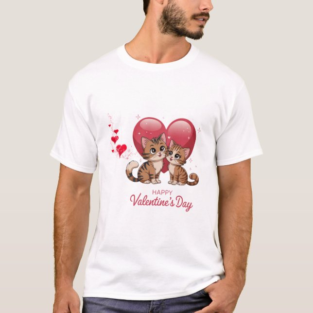 Zwei Katzen glücklich Valentine T-Shirt (Vorderseite)