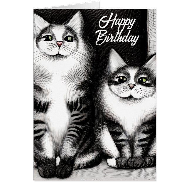 Zwei Katzen Happy Birthday Grußkarte (Vorne)