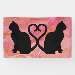 Zwei Katzen Herz Silhouette auf rosa Marmor Banner