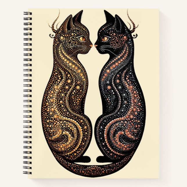 Zwei Katzen im lebendigen künstlerischen Design Notizbuch (Vorderseite)