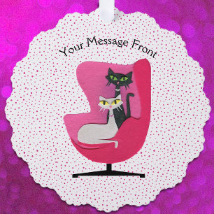 Zwei Katzen im Stil der 1950er Jahre rosa Vintage- Ornament Karte