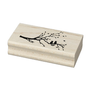 Zwei Katzen in der Liebe-Baum-Silhouette Gummistempel