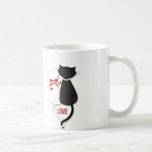 Zwei Katzen in der Liebe, rot, schwarz, herz Tasse