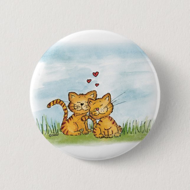 Zwei Katzen in der Liebe - Watercolorillustration Button (Vorderseite)