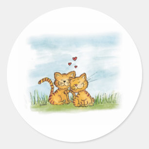 Zwei Katzen in der Liebe - Watercolorillustration Runder Aufkleber