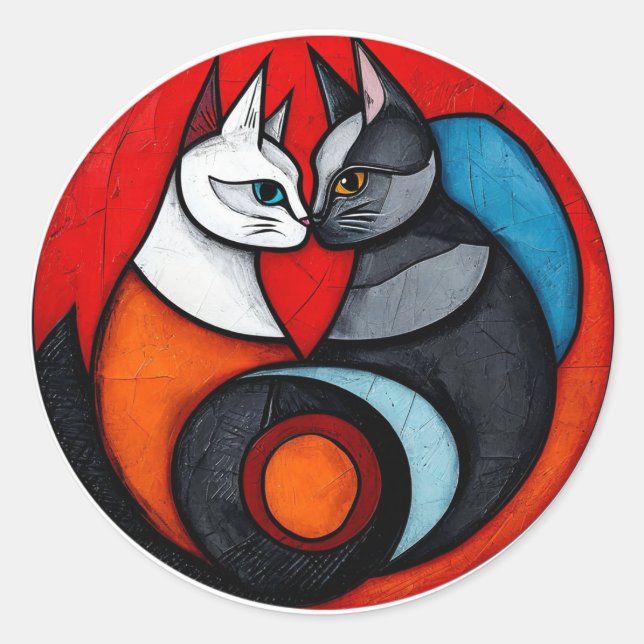 Zwei Katzen in lebendigem Circular Design Runder Aufkleber (Vorderseite)