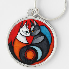Zwei Katzen in lebendigem Circular Design Schlüsselanhänger