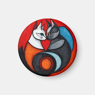 Zwei Katzen in lebendigem Kreisdesign Magnet