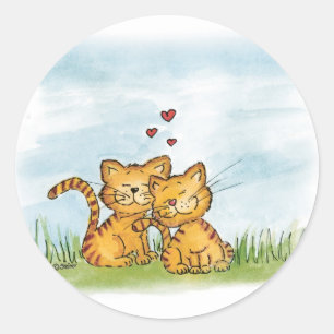 Zwei Katzen in Liebe - Aquarellbilder Runder Aufkleber