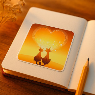 Zwei Katzen in Liebe Aufklebern Quadratischer Aufkleber