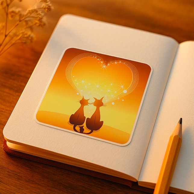 Zwei Katzen in Liebe Aufklebern Quadratischer Aufkleber (Von Creator hochgeladen)