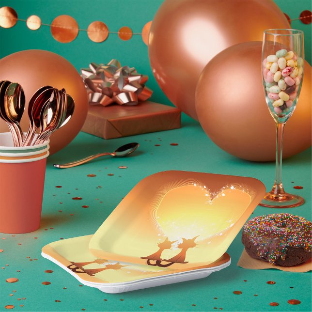 Zwei Katzen in Liebe Papier Teller (Von Creator hochgeladen)