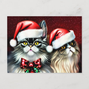 Zwei Katzen in Weihnachtsmannmütze Postkarte