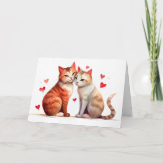 Zwei Katzen kuscheln für Valentinstag Romantik Karte