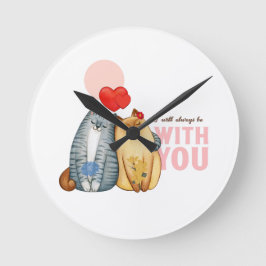 Zwei Katzen mit Herzformen und romantisch Runde Wanduhr