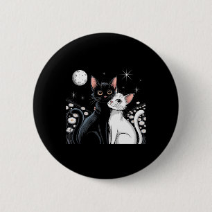 Zwei Katzen Paar Mond Liebe Umarmen Valentinstag K Button