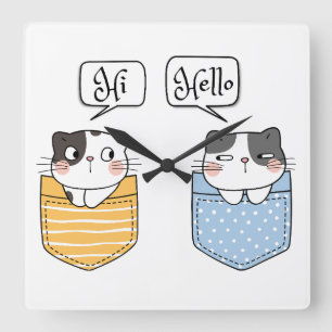 zwei Katzen Quadratische Wanduhr