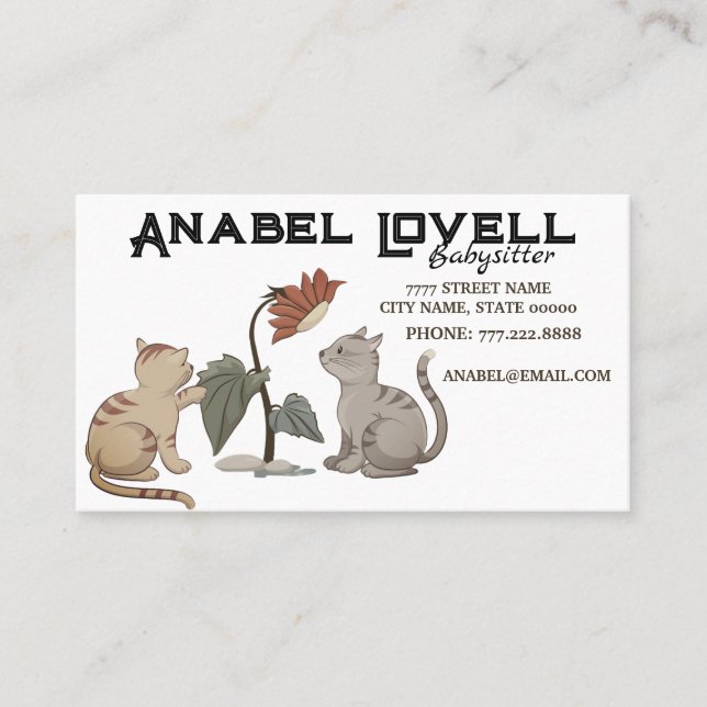 Zwei Katzen Rote Sonnenblume Babysitter Kinderbetr Visitenkarte (Vorderseite)