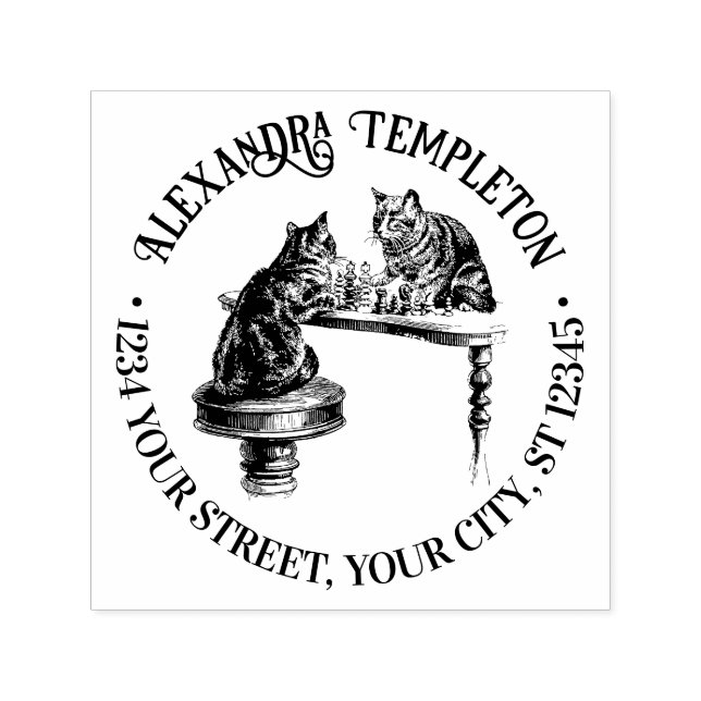 Zwei Katzen spielen Schachpassname Rücksendeadress Permastempel (Design)