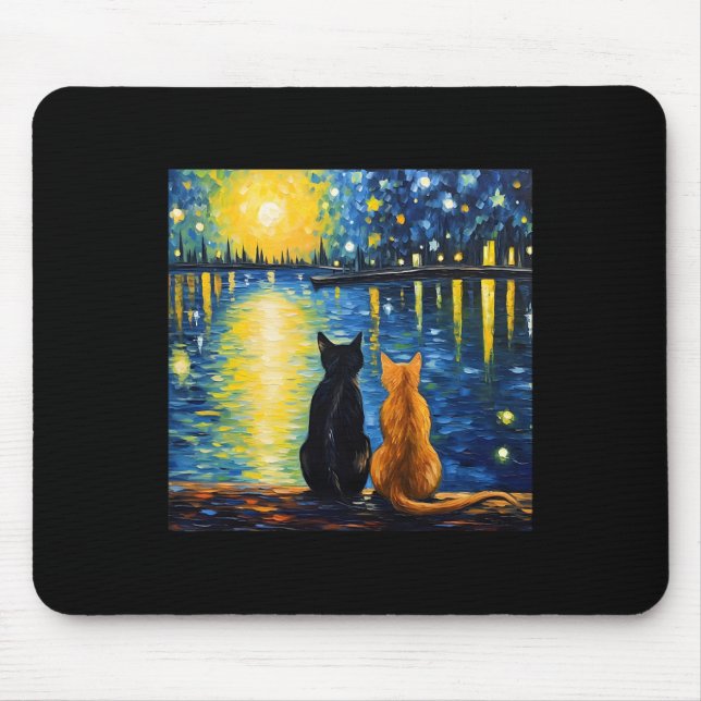 Zwei Katzen Starry Night Lover Kat Art Malerei Kit Mousepad (Vorne)