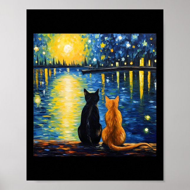Zwei Katzen Starry Night Lover Kat Art Malerei Kit Poster (Vorne)