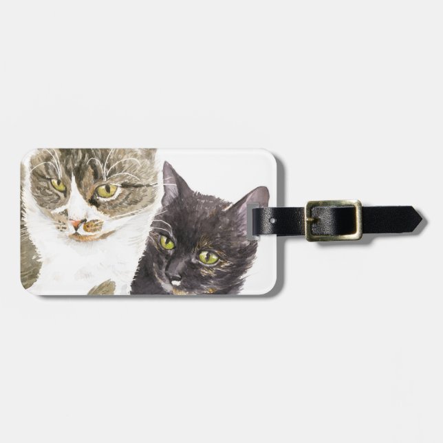 Zwei Katzen - Tabby und Tortie Gepäckanhänger (Vorderseite horizontal)