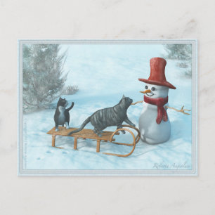 Zwei Katzen und eine Snowman Postkarte