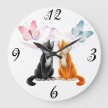 Zwei Katzen und Schmetterlinge Wall Clock