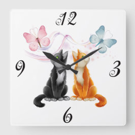 Zwei Katzen und Schmetterlinge Wall Clock Große Wanduhr