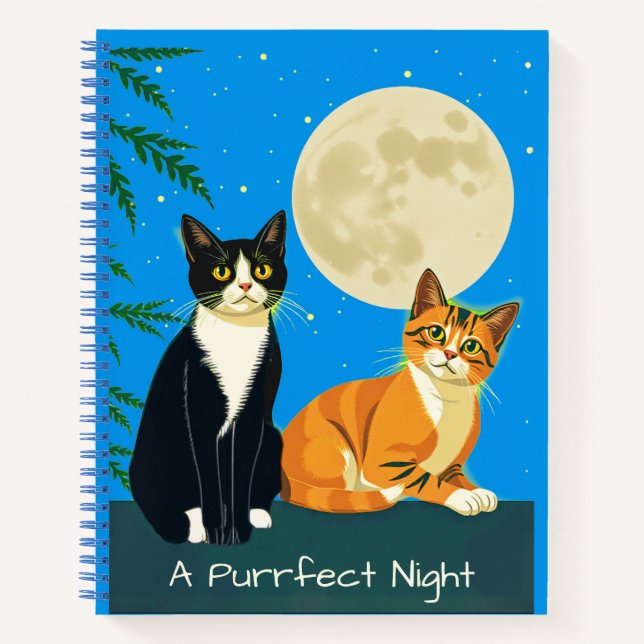 Zwei Katzen unter dem Vollmond-Journal Notizbuch (Vorderseite)