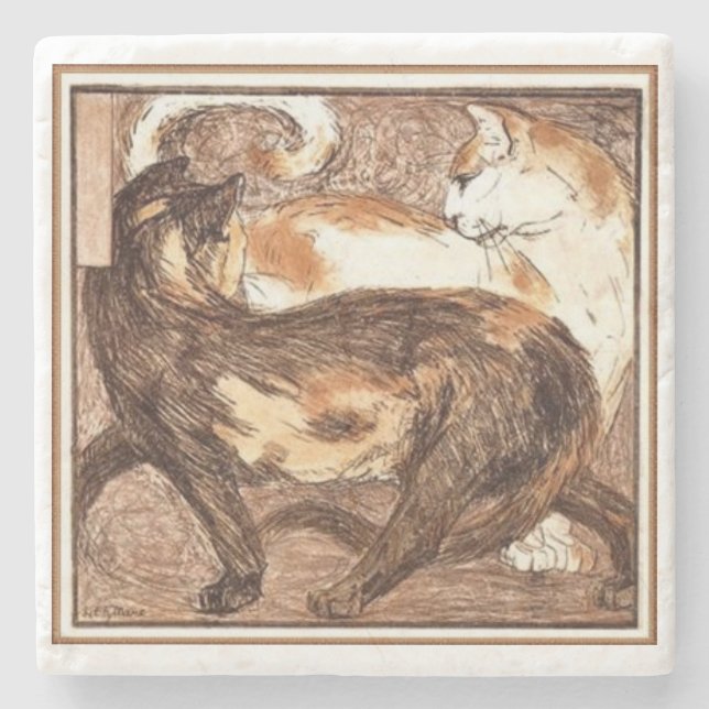 Zwei Katzen (von Franz Marc) Steinuntersetzer (Vorderseite)