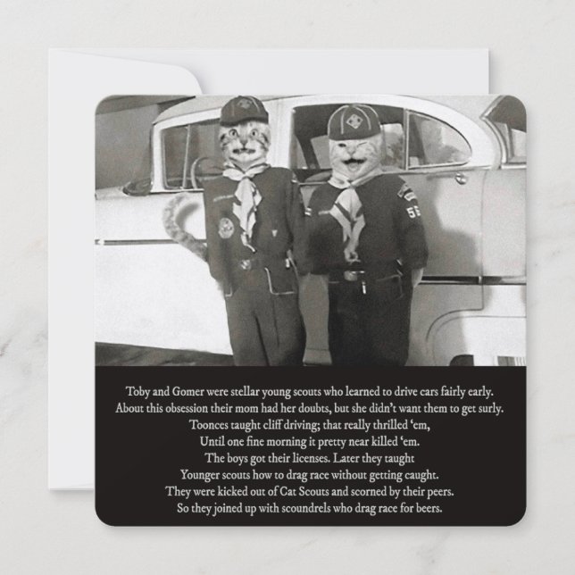 Zwei Katzenrutschen fahren den Weg hinunter zum Pe Mitteilungskarte (Vorderseite)