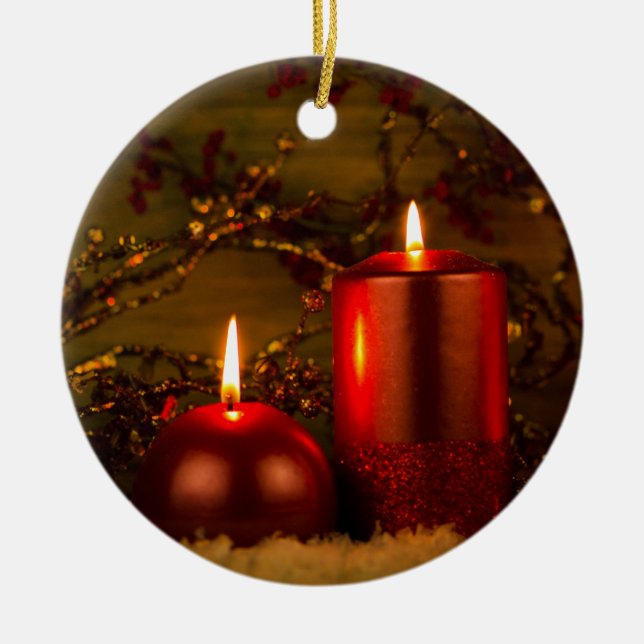 Zwei Kerzen Weihnachtsdekoration Keramikornament (Vorne)