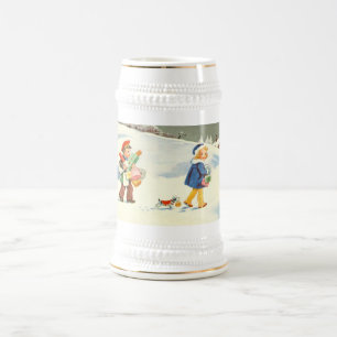 Zwei Kinder und ein Hund Bierglas