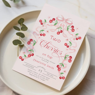 Zwei Kirschen auf dem rosa Bug Twins Baby Dusche Einladung