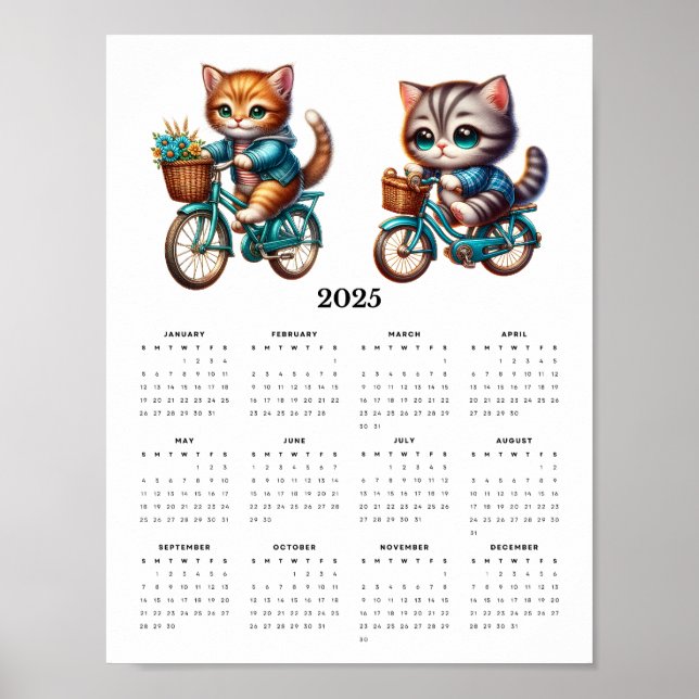 Zwei Kitty Cats Reiträder 2025 Mauerkalender Poster (Vorne)
