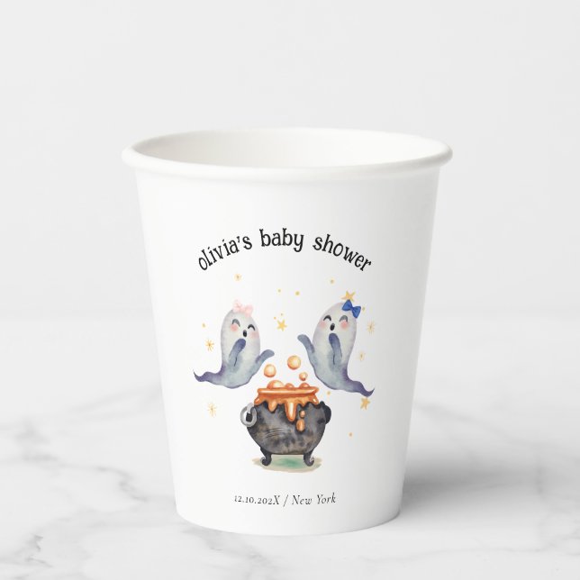 Zwei kleine Boos Ghost Halloween Twins Kinderdusch Pappbecher (Vorderseite)