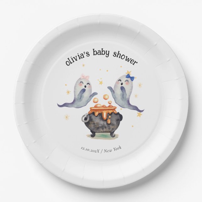 Zwei kleine Boos Ghost Halloween Twins Kinderdusch Pappteller (Vorderseite)