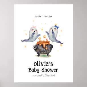 Zwei kleine Boos Ghost Twins Baby Dusche Willkomme Poster